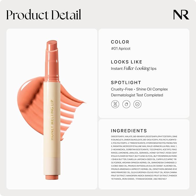 Nature Republic HONEY MELTING LIP (01 APRICOT) SOFT LIP STICK, Hydrating Gloss, Moisturizing balms, Sheer tint, Shine & Nude, Glowy Finish, korean make up