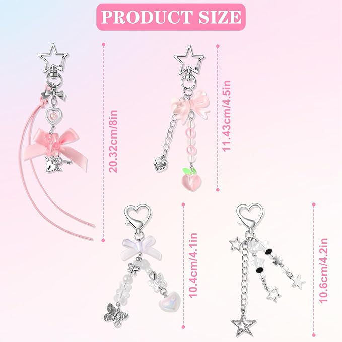 4 PCS Y2K Keychain Cute Keychain Accessories Y2K Phone Charms With Tether Tab Aesthetic Keychains