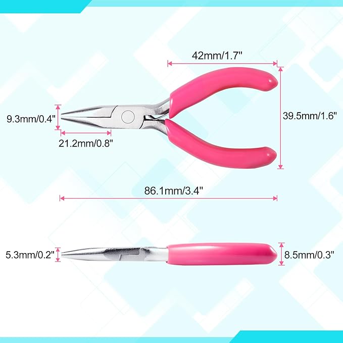SPEEDWOX Mini Long Nose Pliers 3" Chain Nose With Pink PVC Handle for Jewelry Making, Wire Wrapping, Beading, DIY Craft and Hobby Supplies
