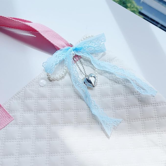 Pearl Bow Keychain Cute Y2k Lace Bowknot Keychain Coquette Aesthetic Accessories Bag Purse Handbag Backpack Charm