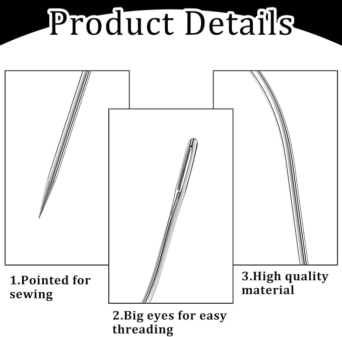 cobee 20 Pcs Curved Sewing Needles, 4 Sizes Hand Sewing Leather Needle, Threading Upholstery Embroidery Needles for Carpet Leather Canvas Repairing Weaving Crafts(2''/2.5''/3''/3.5'')
