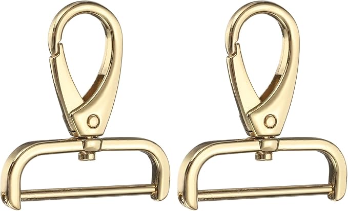 HARFINGTON 2Pcs Detachable Snap Hook Swivel Clasp 1 1/2" D Ring with Swivel Lobster Claw Clasps Hook for Purse Strap Keychain Bag DIY Craft, Gold
