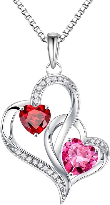 Iefil Valentines Day Gifts for Her, Birthstone Necklace for Women, 925 Sterling Silver Double Birthstone Necklace | Anniversary Birthday Gifts | Personalized Jewelry Gift for Wife Mom Girlfriend