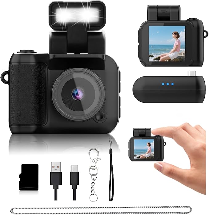 Mini Camera Keychain Mini Retro Camera Cameras Keychain Built-in 32GB Memory Card Best Choice for Travel Vlog Photography Gifts for Girl(Black)