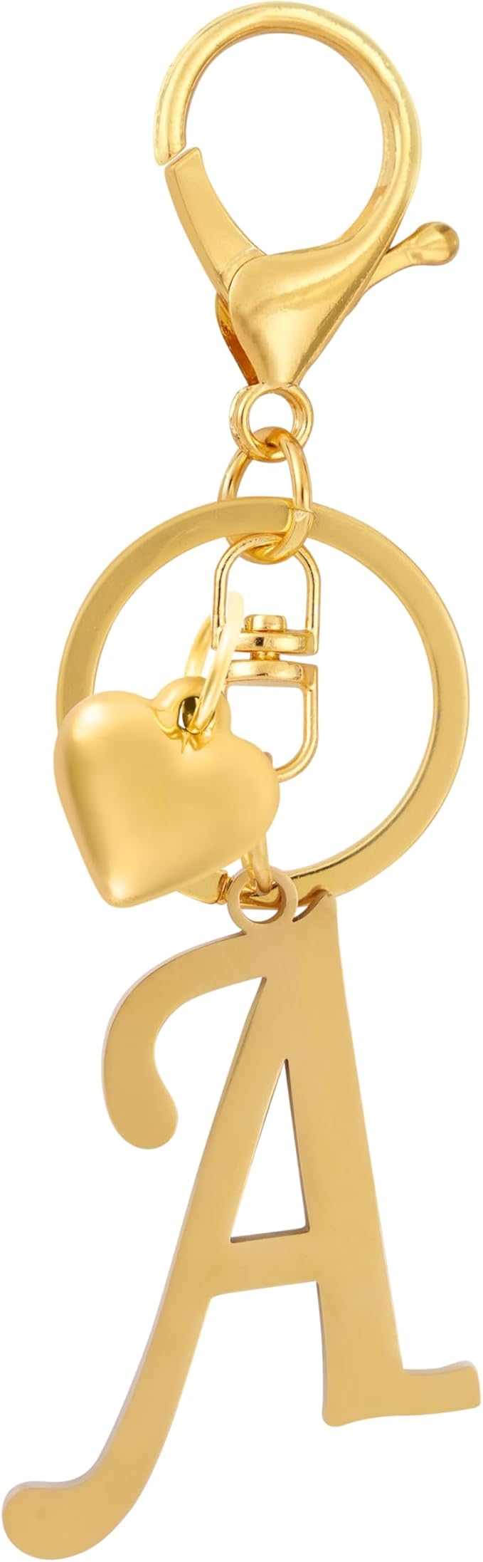 A-Z Heart Initial Letter Keychain, Stainless Steel Alphabet Charm for Handbags, Gift for Women and Girls