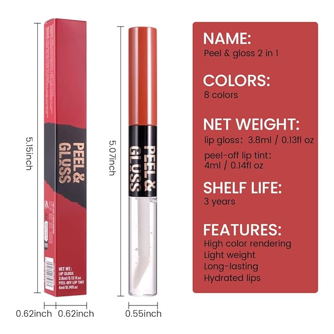 Berry Purple Lip Stain Peel off Lip Oil Dual Ended Combo Set, 2 in 1 Lips Liner Stain Oil Peel off Long Lasting Waterproof, High Pigmented Flawless Lips Tint Stick Not Faded Vegan & Cruelty-free 05#