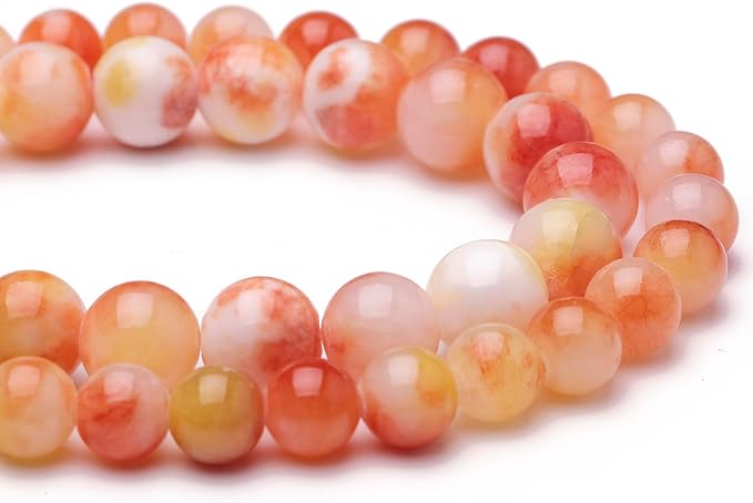 Natural Stone Beads for Jewelry Making,10mm Orange Jade Polished Smooth Round Gemstone Beads for Bracelet Necklace 15 Inch