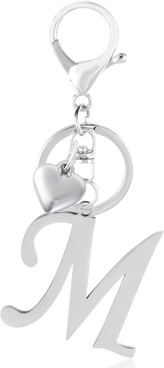 A-Z Heart Initial Letter Keychain, Stainless Steel Alphabet Charm for Handbags, Gift for Women and Girls