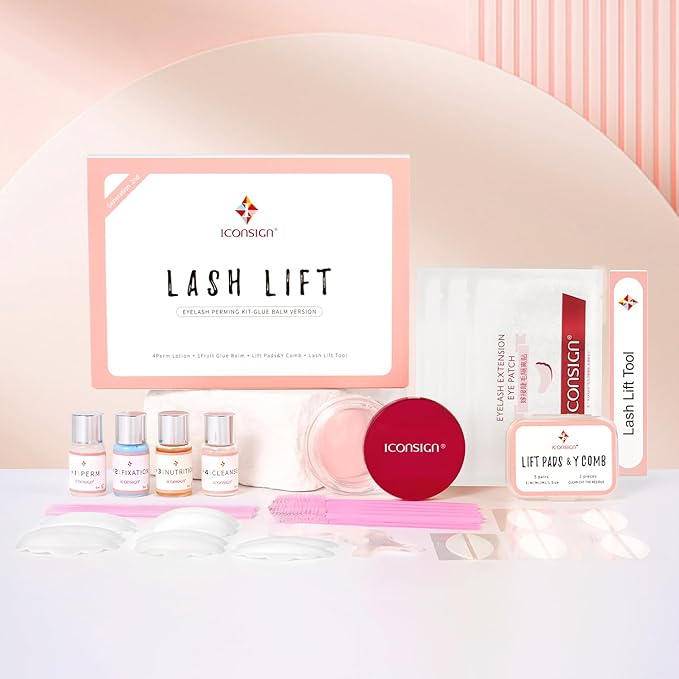 Lash Lift Kit, Gentle Formula Eyelash Perm Set with Enhanced Glue Balm, Suitable for Various Lash Types and Lengths, Semi Permanent Curled Eyelashes Lasting for 6-8 Weeks