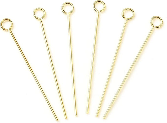 DoreenBeads 14K Gold Filled Eye Pins Open Eye Head Pins Findings 1.1inch for Earring Bracelet Necklace Jewelry Making Findings DIY Craft
