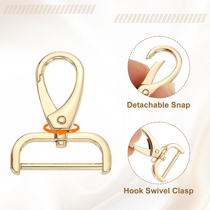 HARFINGTON 6pcs Detachable Snap Hook Swivel Clasp 1 1/4" (32mm) Zinc Alloy Lobster Claw Clasp for Keychain Lanyard Purse DIY Purse Strap, Light Gold