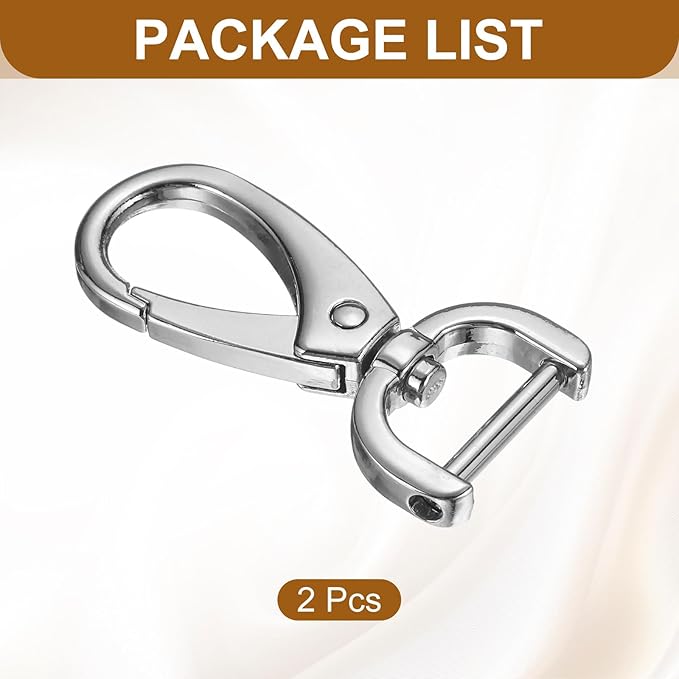 HARFINGTON 2Pcs Detachable Snap Hook Swivel Clasp 5/8" D Ring with Swivel Lobster Claw Clasps Hook for Purse Strap Keychain Bag DIY Craft, Silver