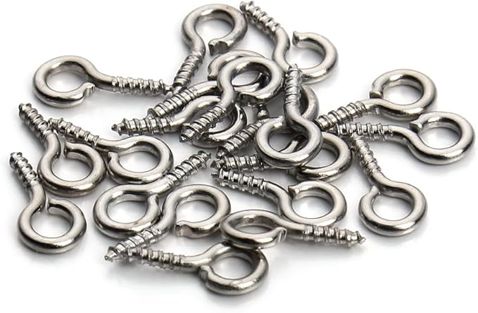 Metal Screw Eye Pins Hooks 4X10mm Heavy Duty Screw Eye Pins for DIY Jewelry Making Rhodium Plated Eye Bolt Arts & Crafts Project 200 Pcs/lot