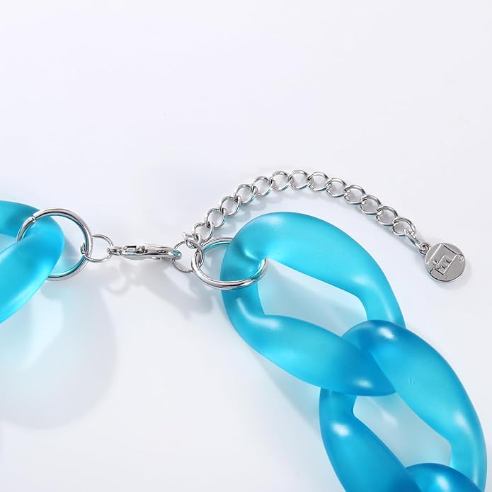 Firstmeet Chunky Acrylic Necklace Smooth Chain Link Cool Statement Choker Cuban Style Jewelry Gift for Women