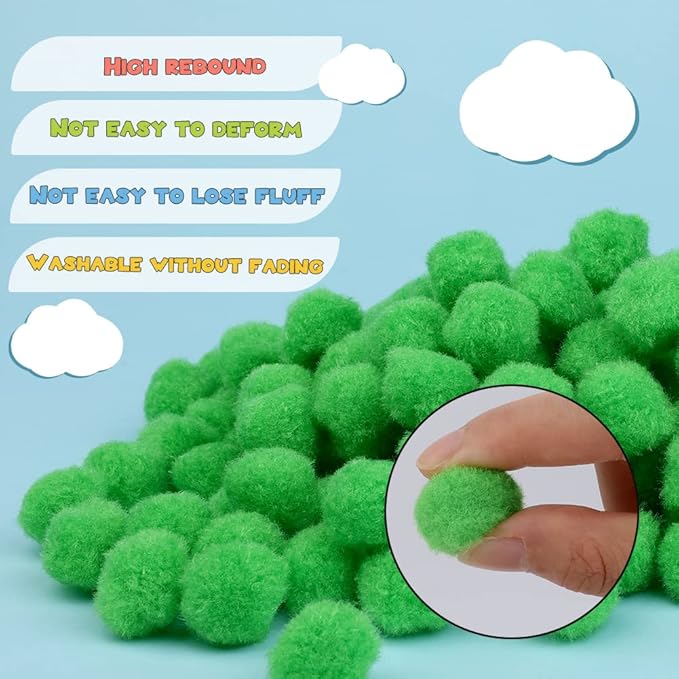 150 Pieces Pom Poms, 1 Inch Green Craft Pom Poms, Easter Decorations Fuzzy Pompom Puff Balls, Small Pom Pom Balls for DIY Arts Crafts Projects, Home Decorations