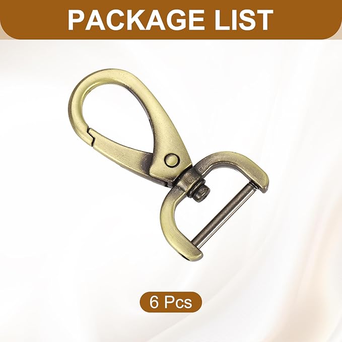 HARFINGTON 6pcs Detachable Snap Hook Swivel Clasp 3/4" (20mm) Zinc Alloy Lobster Claw Clasp for Keychain Lanyard Purse DIY Purse Strap, Light Brown