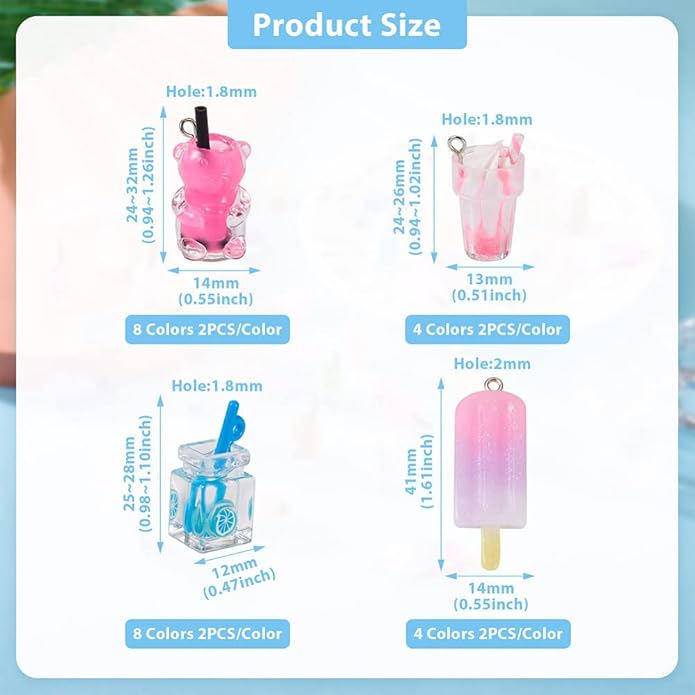 Craftdady Resin Plastic Miniature Food Snack Pendants Charms Ice Drink Juice Pendants Cute Bottle Fruit Keychain Charms Hang Ornament for DIY Craft Earring Bracelet Necklace Jewelry Making