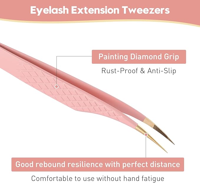 Ms.Queen Eyelash Extension Tweezers Set,Fiber Tip Volume Tweezers Curved 45 90 Degree Angled Tip Lash Tweezers for Mega Volume Mink Lashes