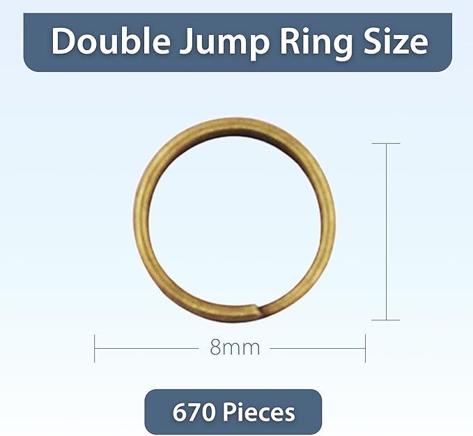Mandala Crafts 8mm Antique Brass Double Jump Rings for Jewelry Making - 670 Pcs Small Split Key Rings Set for Crafts, DIY Keychains, and Accessories