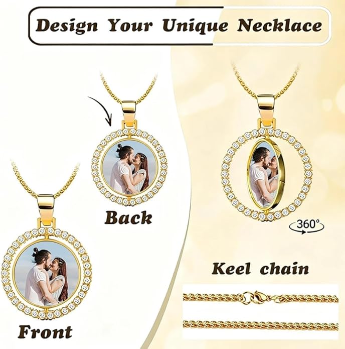 CLYLIFE Picture Necklace Personalized Photo,Custom Disc/Heart Pendant for Men Women Dad Mom Customized Necklace with Chain Photos Memorial Gifts for Mother's Day, Birthday, Anniversary