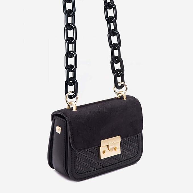 LiQunSweet Fashion Resin Plastic Black Short Thick Cross Chain Link Charms with Gate O Clasps for Shoulder Strap Replacement Handbag Decoration Bags Chain Accessories - 61cm