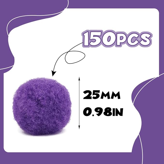 150 Pieces Pom Poms, 1 Inch Purple Craft Pom Poms, Fuzzy Pompom Puff Balls, Small Pom Pom Balls for DIY, Arts, Crafts Projects, Birthday Decorations