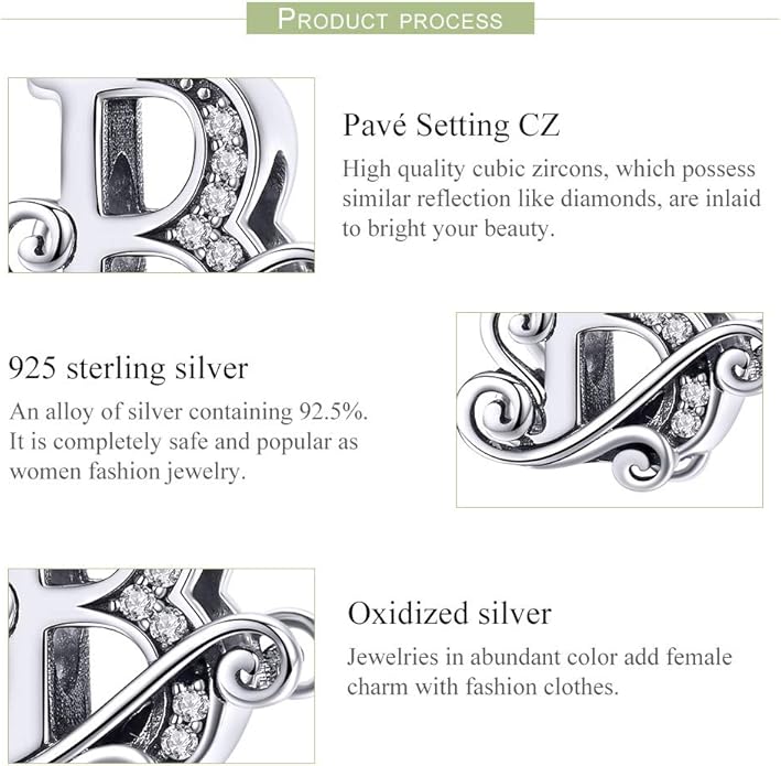 925 Sterling Silver Letter Charms for Pandora Bracelets Alphabet Initial Charms Beads Birthday Christmas Jewelry Gift for Women