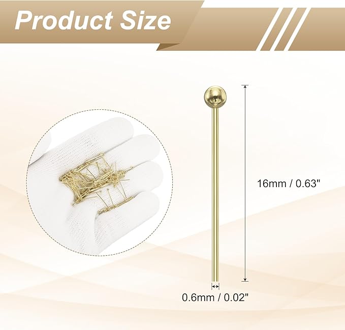 HARFINGTON 100pcs Ball Head Pins 0.63" 16mm Round Head Pins for Earring Pendant Necklace Bracelet Charm Jewelry Making Findings DIY Craft, 14K Gold