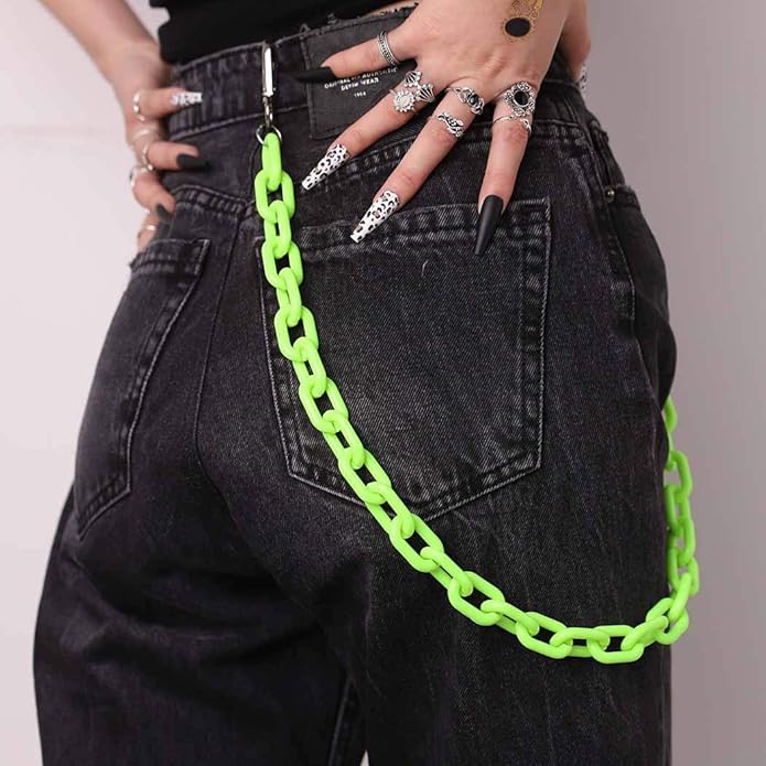 Bounzhi Hip Hop Jeans Pants Chain Punk Goth for Men Acrylic Link Wallet Chain for Women Hipster Chunky Thick Wallet Pocket Keychains Belt Waist Chains body Accessory for Girls