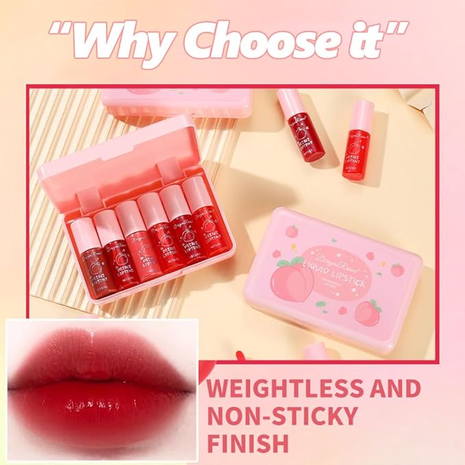 Miniling 6 Colors Liquid Tint Stain,Korean Lip Gloss Moisturizing Natural,Multi-Use Lip and Cheek Tint Stain,Long-Lasting & Non-Stick Cup,Cute Stuff,Vivid Color