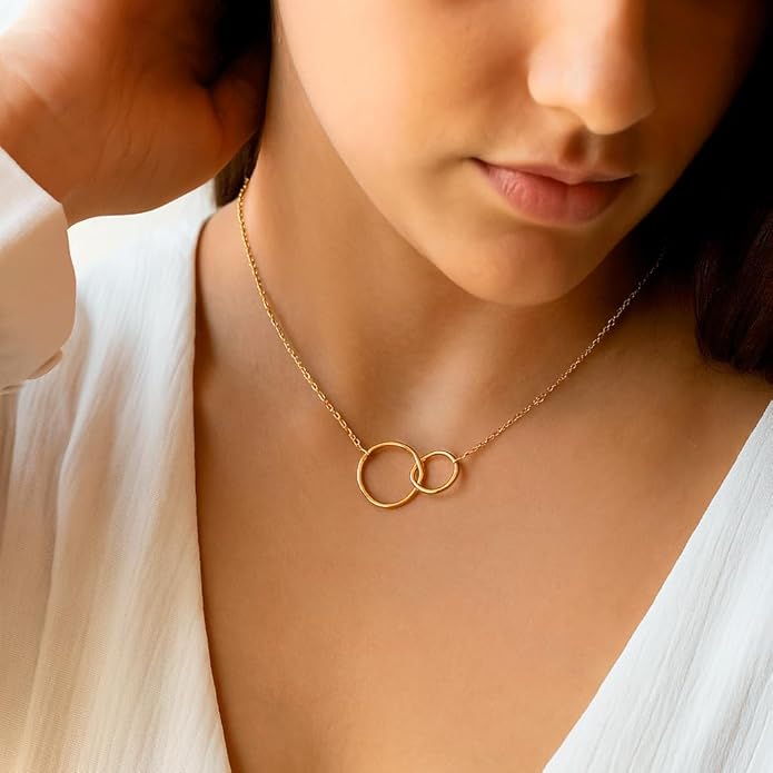 Suavell Sister Necklace - Sterling Silver Interlocking Double Circle Necklace - Birthday Gift for Sister - Maid of Honor Gift
