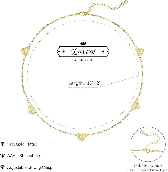Luxval Diamond Pendant Gold Necklace for Women，Dainty 18k Gold Plated Choker Necklaces Simple Gold Jewelry Gifts for Women Girls