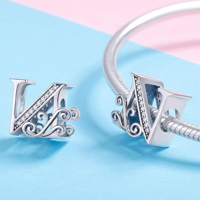 925 Sterling Silver Letter Charms for Pandora Bracelets Alphabet Initial Charms Beads Birthday Christmas Jewelry Gift for Women