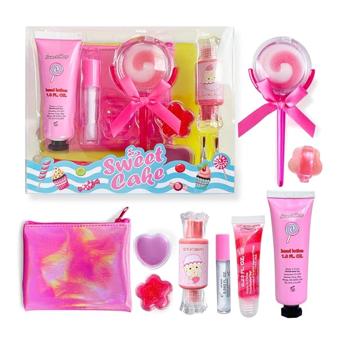 M&U MAKE YOU UP Lip Gloss Set for Girls, 11Pcs Lip Care Set with Ice Cream and Lollipop Shaped Lip Glosses