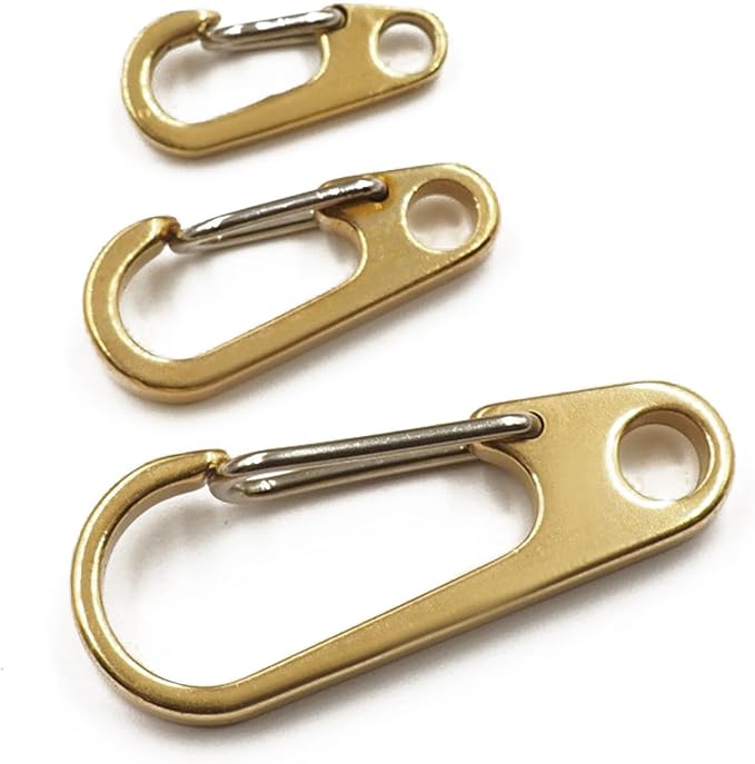 dophee 2Pcs Brass Keychain Carabiner Clip, Spring Snap Hook Clasp Keyring Pendant for Backpack Fishing Camping Hiking Dog Chain