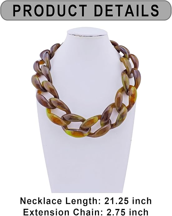 Firstmeet Chunky Acrylic Necklace Smooth Chain Link Cool Statement Choker Cuban Style Jewelry Gift for Women