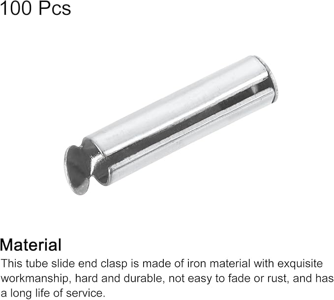 uxcell 100Pcs Slide on End Clasps, 16mm Tube Ball Bead Slider Crimp Ends for Multi-Strand DIY Craft Making, Silver Tone