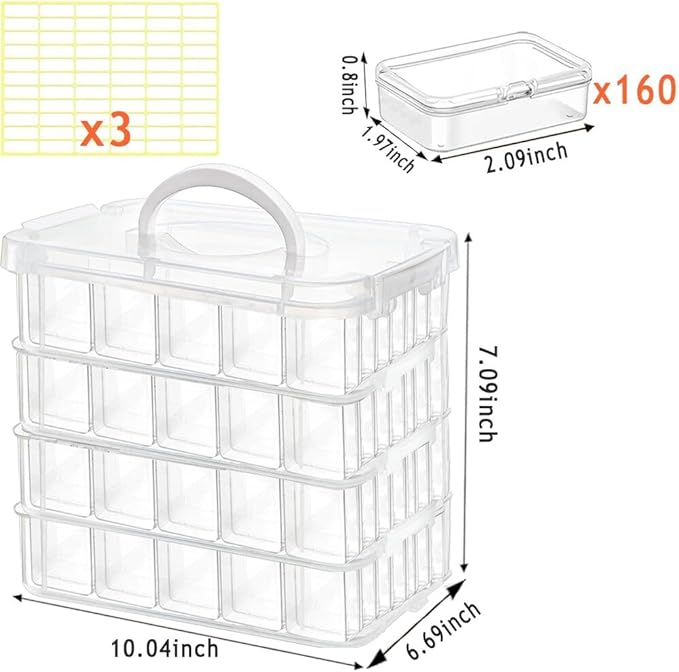 160pcs Bead Storagebead organizer boxes,4-Tier bead organizer boxes and craft storage boxes,Bead storage Stackable portable box,DIY Jewelry Craft Nails, Bracelets, Jewelry, (160pcs(2.09x1.57x0.8Inch)
