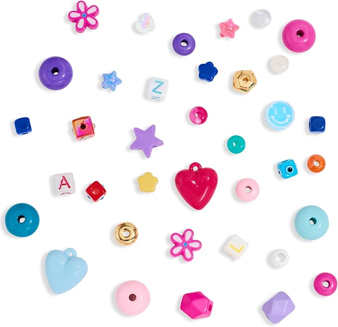 MINIMISSMIANYC Bead Bag Charm Kit for Girls,Big Colorful Beaded Heart Flower Letter A-Z Keychain Making Kit Key Chain DIY Charm Supplies Carft Accessoriess Jewelry for Women Kids Boys