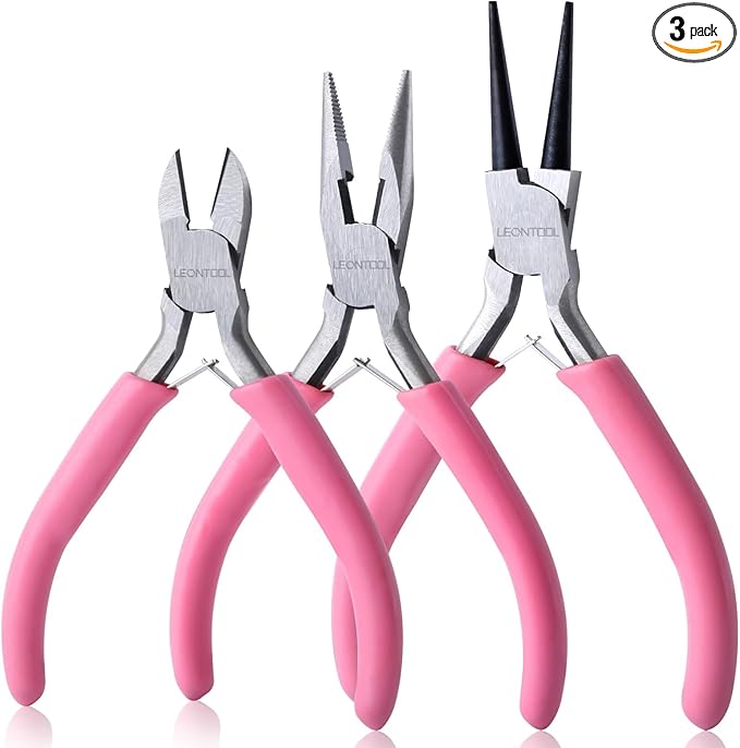 Mini Jewelry Pliers Set 3 Pcs Jewelry Making Tools Pliers Kit Includes Long Nose Pliers/Round Nose Pliers/Diagonal Pliers, Wire Cutters Pliers for Jewelry Making Wire Wrapping Beading Crafts