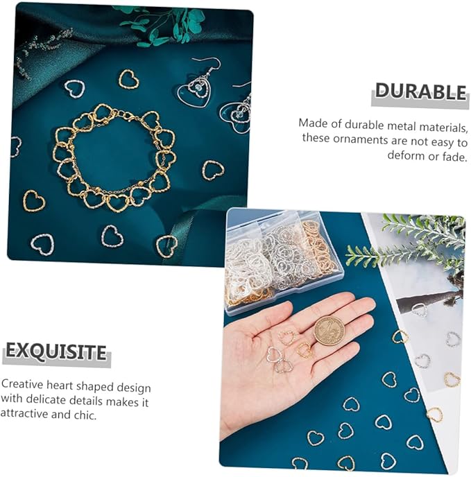 320pcs Heart Linking Charms Metal Open Jump Rings for Jewelry Making Smooth Edges DIY Pendants Bracelets Necklaces Keychains Accessories