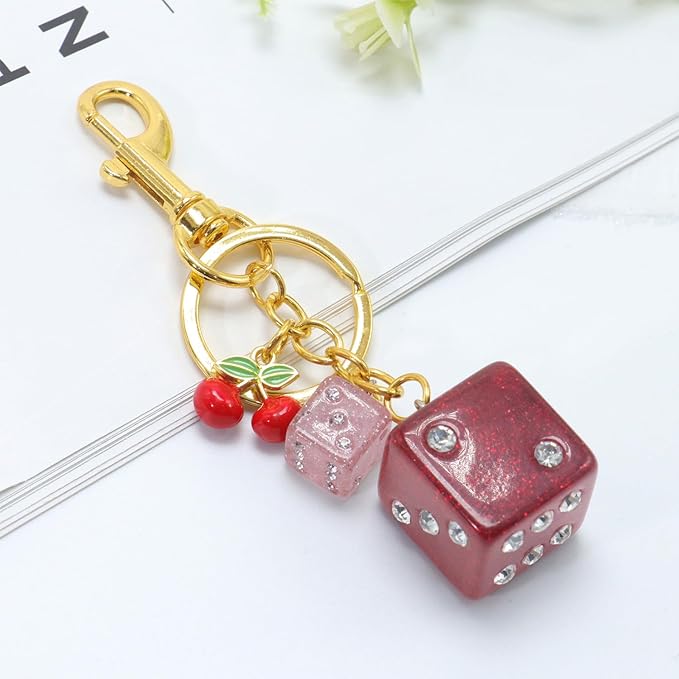 8 Ball Dice Keychain, Y2k Dice Purse Bag Charm with Cherry Star Heart Handbag Accessories for Women Men