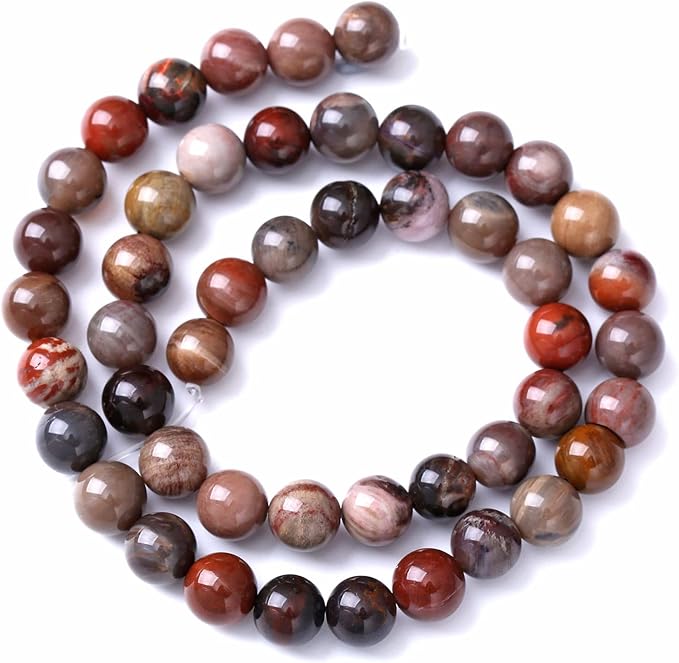 10MM 38PCS Natural Stone Petrified Wood Jasper Loose Beads for Jewelry Making DIY Bracelet