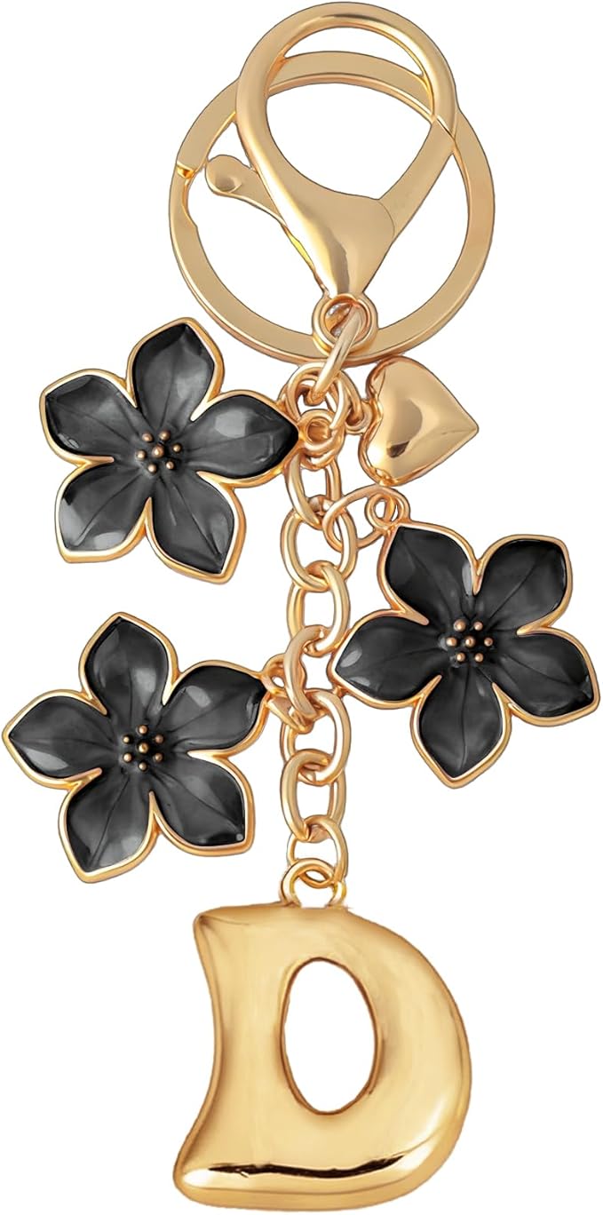 Snycler Bubble Initial Keychain Graceful Flower for bags car remote–A-Z Letter Charms for Women