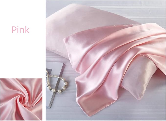 Mulberry Silk Pillowcases Set of 2, Hypoallergenic Satin Pillow Covers for Hair and Skin, with Hidden Zipper, Both Side 100% 19 Momme Silk (Pink,Standard)