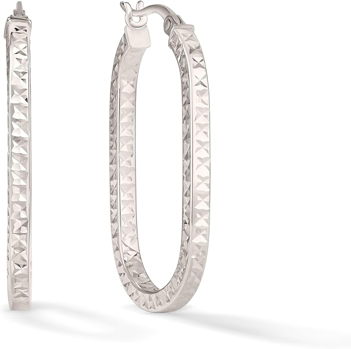Paperclip Oval Hoops in Real 10K White Gold with a Diamond-Cut Finish | 30mm Length | Real Gold, Stamped for Authenticity