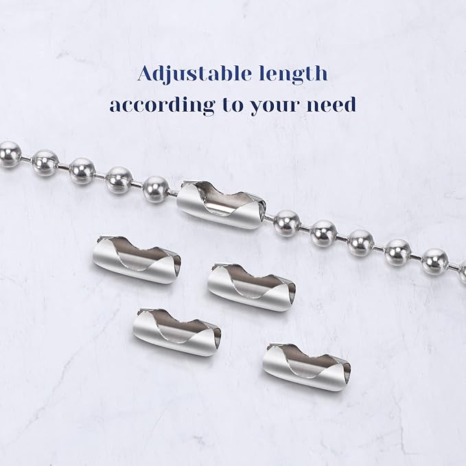 Mudder 65 ft Ball Necklace Chains, 2. 4mm Bead Link Dog Tag Chain Roll with 40 Ball Connectors and Plier for Necklace Hanging Ornament Key Chain Dog Pet Tags(Silver)