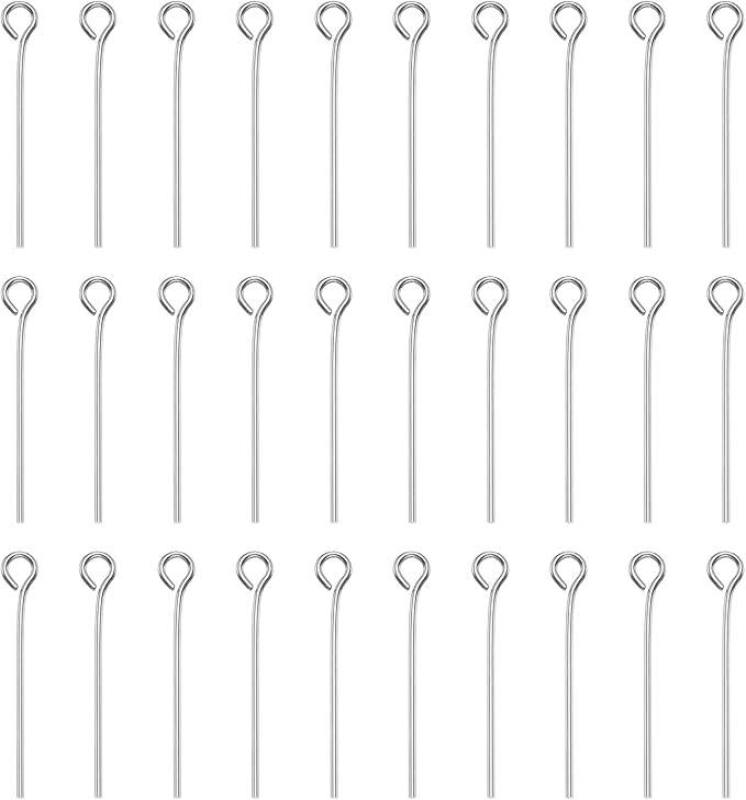 HARFINGTON 100pcs Open Eye Head Pins 0.94" 24mm Mini Metal Wire Eye Pins Beading Small Needles Bulk for Earring Pendant Necklace Bracelet Charm Jewelry Making Findings DIY Craft, Silver Tone