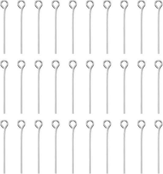 HARFINGTON 100pcs Open Eye Head Pins 0.94" 24mm Mini Metal Wire Eye Pins Beading Small Needles Bulk for Earring Pendant Necklace Bracelet Charm Jewelry Making Findings DIY Craft, Silver Tone