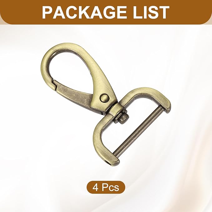 HARFINGTON 4pcs Detachable Snap Hook Swivel Clasp 1" (25mm) Zinc Alloy Lobster Claw Clasp for Keychain Lanyard Purse DIY Purse Strap, Light Brown
